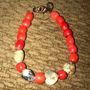 New Coral red & stone heart bracelet handmade